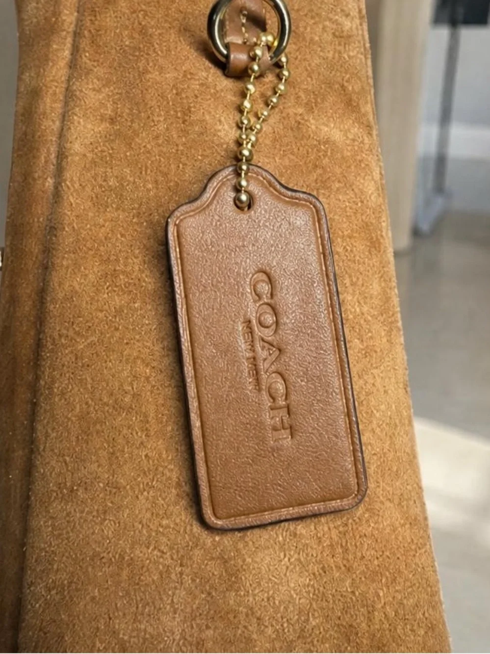 Coach Suede Hobo Shoulder Bag in Tan and Brown